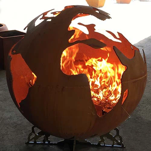 Hollow-out Outdoor Wood Burning Bonfire Stove Wild Fire Pit Corten Steel Sphere Dome Steel Round Fire Pits Outdoor