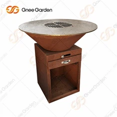 বহিরঙ্গন বারবেকিউ গ্রিল সরবরাহকারী ফায়ারপ্লেস বড় বাগান কাঠ Bbq গ্রিল সহ আগুনের পিট পোড়াচ্ছে