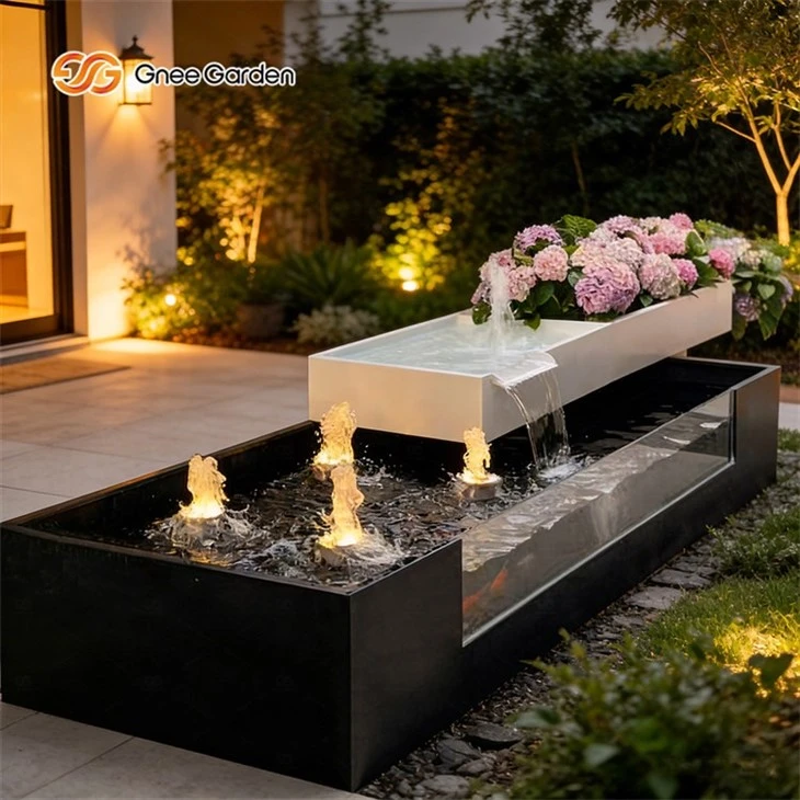 Double-layered Outdoor Metal Fountains with Flower Pot